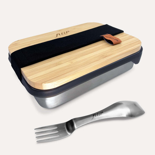 Lunchbox filip® Nr. 01 mit Bambusteller, Bestecktasche und Spork